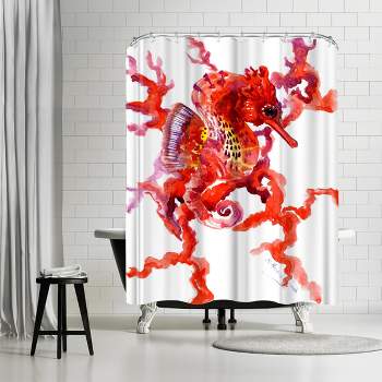 Americanflat 71" x 74" Shower Curtain, Seahorse Coral Red by Suren Nersisyan