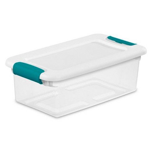 Sterilite 6 Quart Stackable Plastic Storage Bins with Lids and Latches 6  Pack Bundled with Labels and Marker