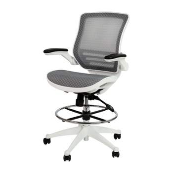 Emma and Oliver Mid-Back Transparent Mesh Drafting Chair with Flip-Up Arms