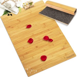SereneLife Bamboo Bathroom Floor Mat, Waterproof and Non-Slip, Roll-up Carpet Style - 23.6" x 15.8" (SLFBMT20) - 1 of 4