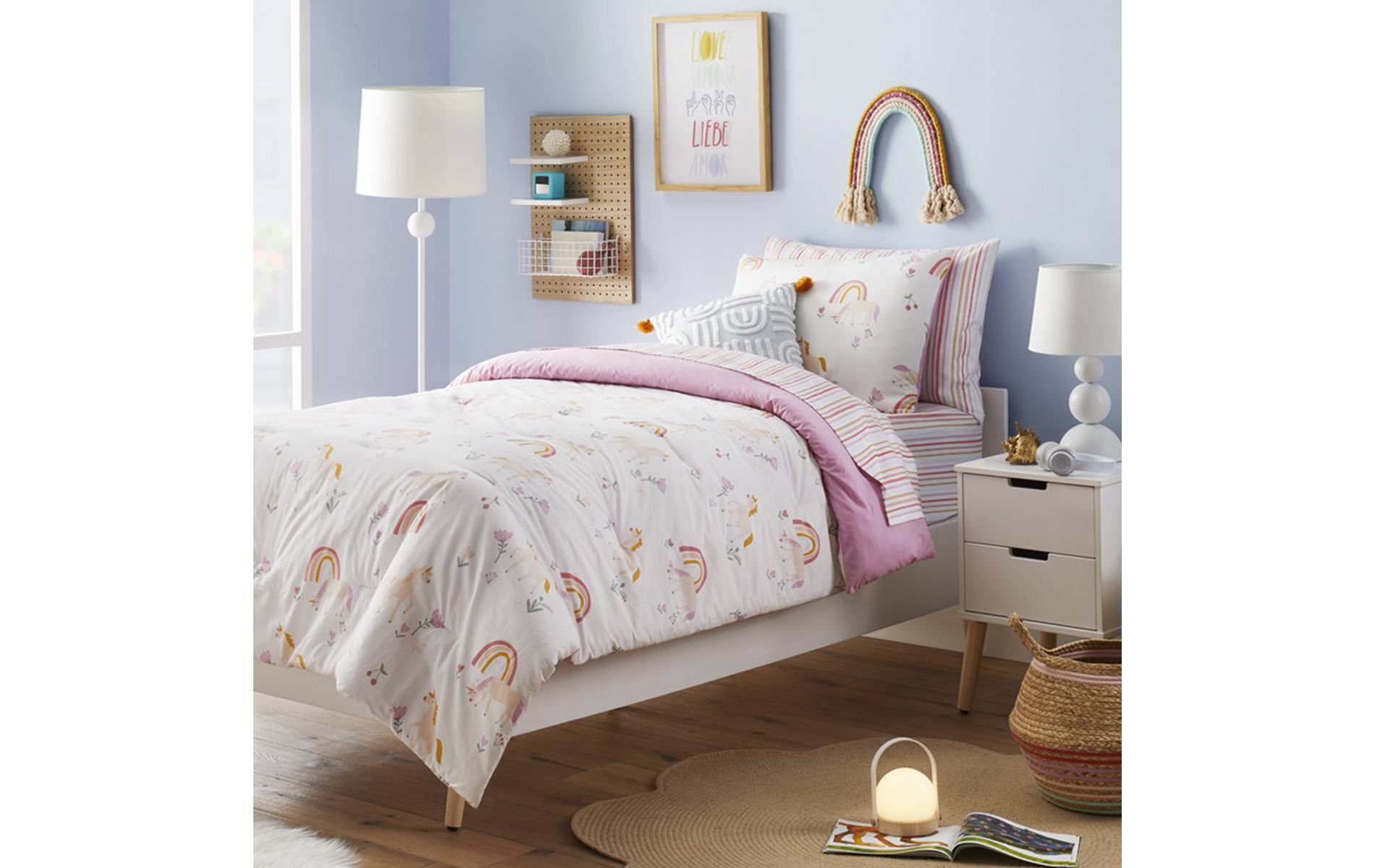 Twin Unicorn Kids' Comforter Set - Pillowfort™: Girls Twin Bedding, Rainbow Pattern, OEKO-TEX Certified