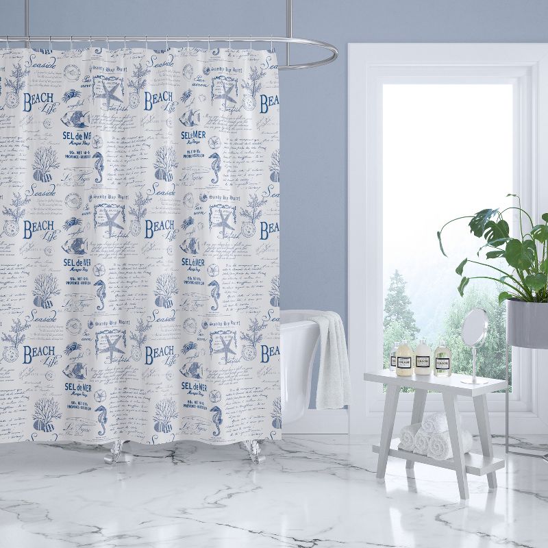 Beach Life Lined Shower Curtain with Grommets Navy - Levtex Home, 1 of 5