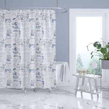 Beach Life Lined Shower Curtain with Grommets Navy - Levtex Home