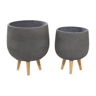 Set of 2 Fiberclay Planters Dark Gray - Olivia & May