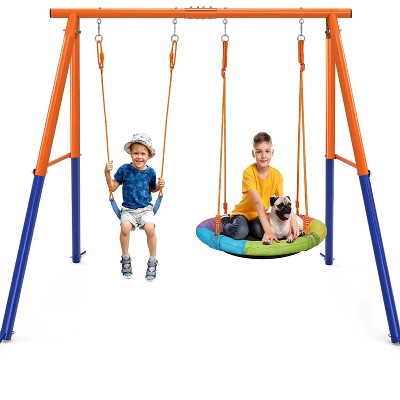 Musment  Swing Set for Kids, Heavy Duty Frame Metal Swing Stand with 1 Saucer & 1 Belt Swing Seat for Outdoor