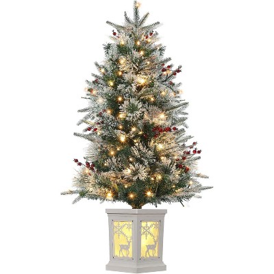 Small Christmas Tree, 3FT Artificial Desktop Tree with 78 Warm White 8 Mode Lights & Reindeer Light Box Base for Holiday Decor