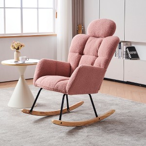 Teddy Fabric Upholstered Rocking Glider Chair, Mid Century Modern Accent Arm Chair with High Backrest and Pillows - ModernLuxe - 1 of 4