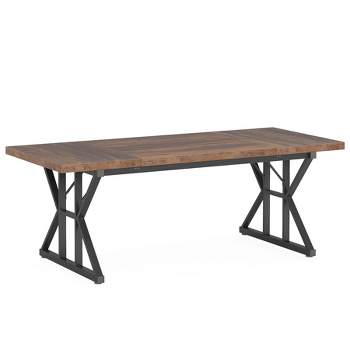 Tribesigns 70.8-inch Farmhouse Dining Table for 6 People, Rectangular Wood Kitchen Table with Heavy Duty Metal Legs for Dining Room