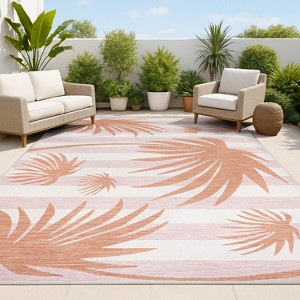 JONATHAN Y Veronica Classic Beach Stripe and Palm Leaf Indoor/Outdoor Area Rug - 1 of 4