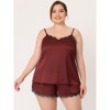 Agnes Orinda Women's Plus Size 2 Piece Lace Panel Spaghetti Straps Sleeveless Tank Elastic Waist Shorts Lounge Pajama Sets - 3 of 4