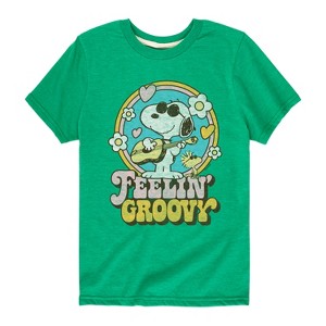 Boys' - Peanuts - Feelin Groovy Snoopy And Woodstock Short Sleeve Graphic T-Shirt - 1 of 4