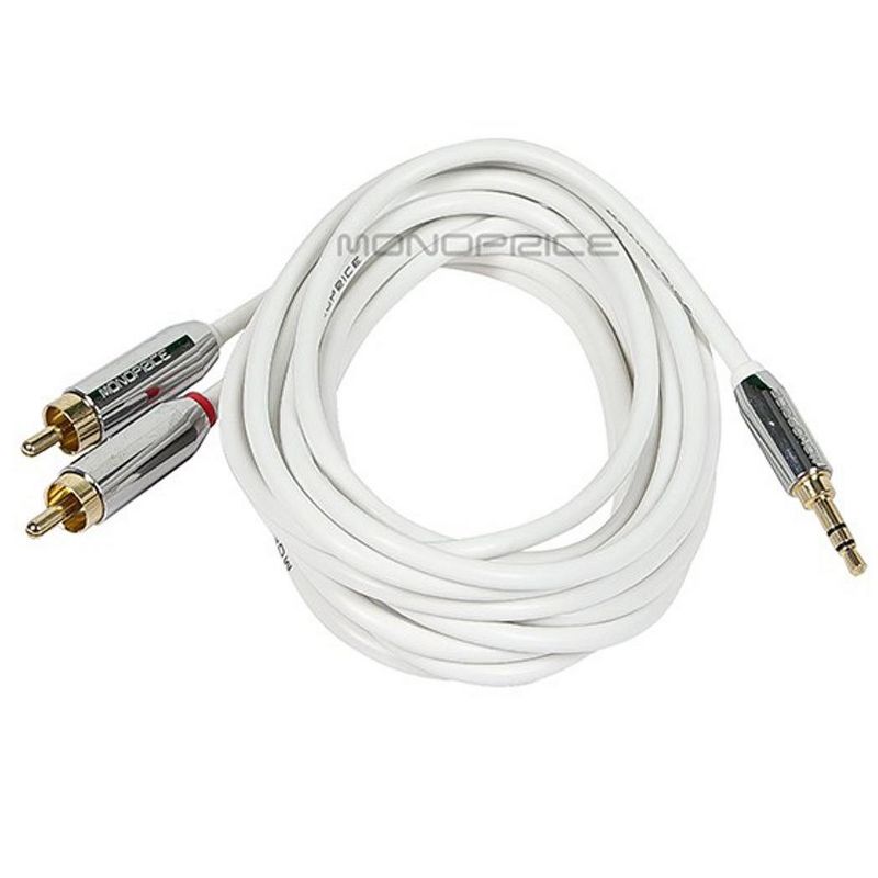 Monoprice Audio Cable - 10 Feet - White | Stereo Male to RCA Stereo Male Gold Plated Cable for Mobile, 1 of 4