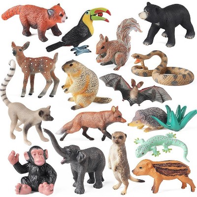 TEMI 16-Piece Woodland Animal Baby Toys, Solid Plastic Forest Figures for Educational Play and Cake Decor