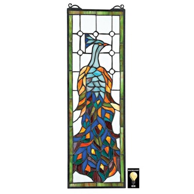 Peacock Sunset Stained Glass Window - Design Toscano