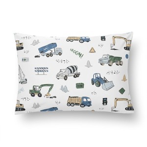 Sweet Jojo Designs Boy Toddler Pillow with Pillowcase 13 x 18 in. Construction Truck Green Blue and White - 1 of 4