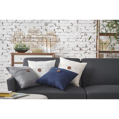 Camel Linen Envelope Throw Pillow with Button Accent