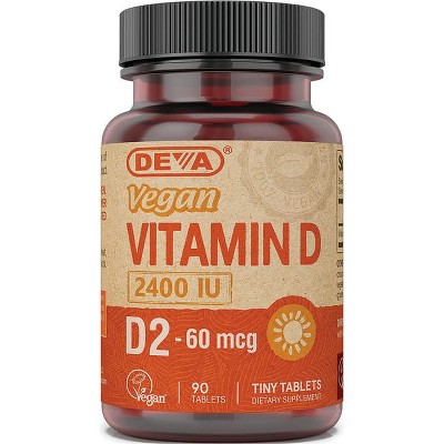 Deva Vegan Vitamin D2 - Tiny Tablets 60 mcg (2,400 Iu) 90 Tablets.