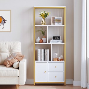 62 Inch Bookshelf, Gold Bookshelf, Modern Bookcase Storage, Metal Frame, for Office Living Room Bedroom - 1 of 4