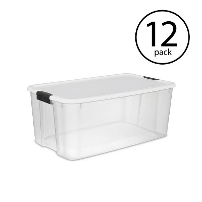 Sterilite 116 Quart Ultra Latching Clear Plastic Storage Tote Container, 12 Pack