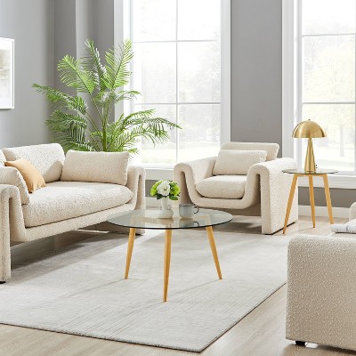 Van Beuren Beech and Clear Glass Round Coffee and Side Table Set