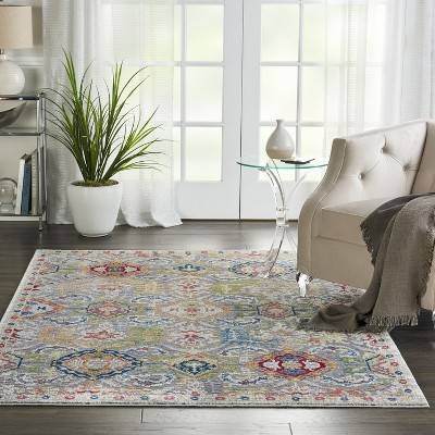Global Vintage Grey and Multicolor Synthetic 5'3" x 7'6" Area Rug