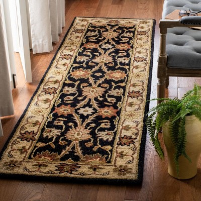 Handmade Black and Ivory Wool Runner Rug 2'3" x 10'