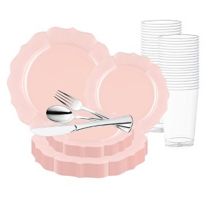 Smarty Had A Party Pearl Pink Round Lotus Plastic Wedding Value Set - 120 Sets - 1 of 4