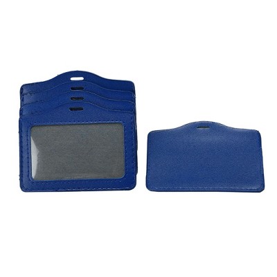 Unique Bargains Faux Leather Plastic Horizontal ID Badge Card Holder Blue 5 Pcs