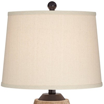 Rustic Bronze and Wood Table Lamps with USB Ports, Set of 2
