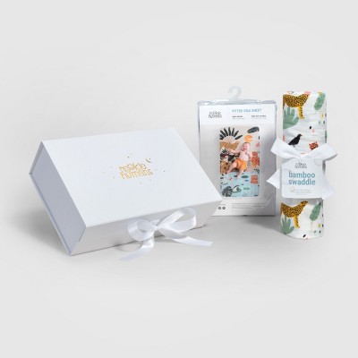 Baby Gift Set, Crib Sheet & Swaddle Newborn Gift Box, Jungle Safari Theme