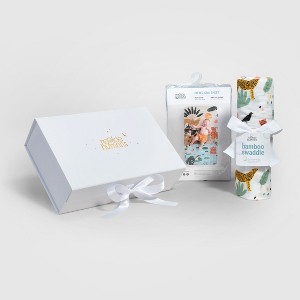 Baby Gift Set, Crib Sheet & Swaddle Newborn Gift Box, Jungle Safari Theme - 1 of 4