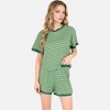Anna-Kaci Lounge Women's Striped Lounge Set with Cuffed Short Sleeve Top and Elastic Waist Shorts - 4 of 4