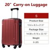 SEVOBAL Luggage Hardshell Luggage, Lightweight Durable ABS Suitcase with TSA Lock, 20-Inch Travel Carry-On Luggage, Red, 13.6"*8.3"*21.5" - 2 of 4