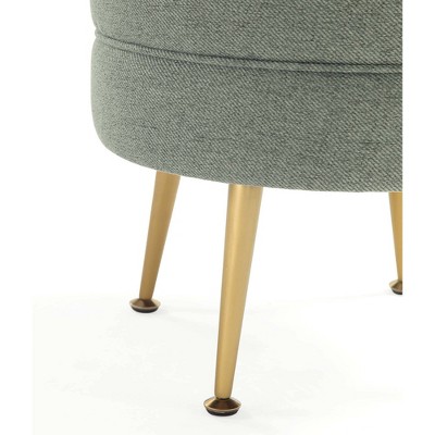 Bailey Sage Green Woven Upholstered Ottoman with Gold Legs