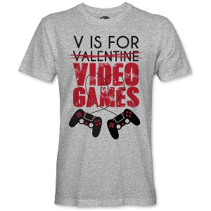 Men's V is For Video Games Funny Saying Valentine's Day Adult Shirt Tee T-Shirt Heather Grey - 1 of 4