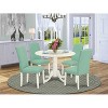 Round Kitchen Table Set 5pc 42" Table w/ Drop Leaves & 4 Chairs - Linen White Legs, Pond PU Leather - 2 of 4