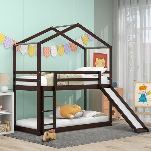 Twin Over Twin Bunk Bed with Roof, Slide and Ladder - 1 of 4