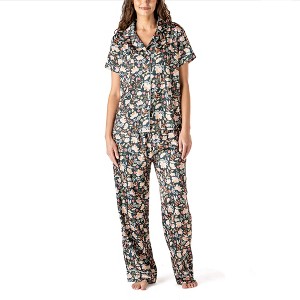 Hello Mello Women's Boots & Bubbles Satin Lounge Top and Pants, 2-Piece Pajama Set - 1 of 4