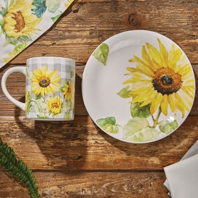 White Ceramic Sunflower Mug Set of 4