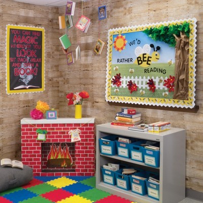 Corrugated Red Brick Fireplace with White Mantel