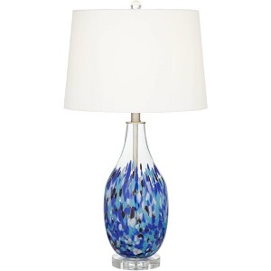 360 Lighting Marnie Modern Coastal Table Lamp 28" Tall Blue Art Glass White Fabric Drum Shade for Bedroom Living Room Bedside Nightstand Office House - 1 of 4