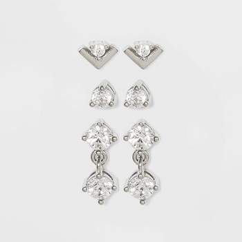 Sterling Silver Cubic Zirconia Drop Earring Set 3pc - A New Day™