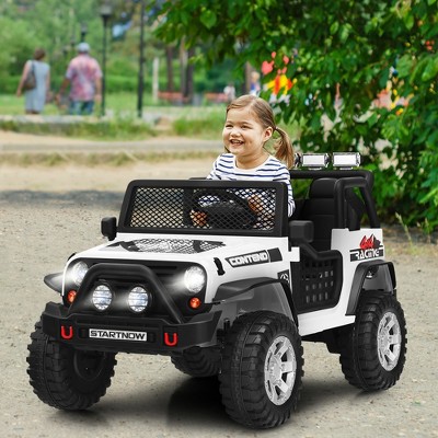 White 12V Kids Ride-On Truck with Remote Control and LED Lights