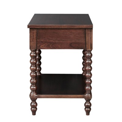 Morocco Brown Acacia Wood 1-Drawer Nightstand with Turned Legs