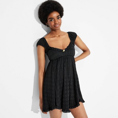 Image of Women's Cap Sleeve Lace Mini Babydoll Dress - Wild Fable™ Black XXS