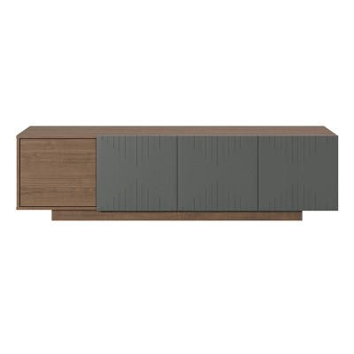 Nexera Riva TV Stand for TVs up to 80" Walnut & Black: Modern Console with Doors, Wood Composite, 100 lbs Capacity