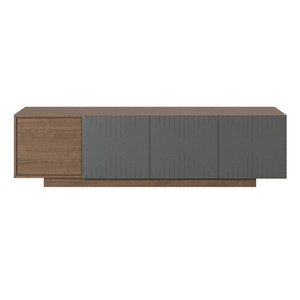 Nexera Riva TV Stand for TVs up to 80" Walnut & Black: Modern Console with Doors, Wood Composite, 100 lbs Capacity - 1 of 4