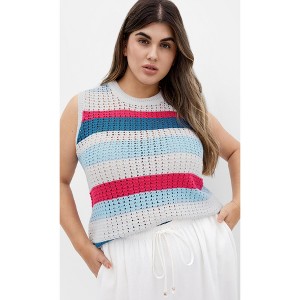 Women's Plus Size Cornelia Stripe Top - white | CITY CHIC - 1 of 4