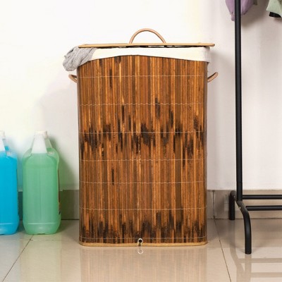Square Bamboo Collapsible Laundry Hamper with Lid and Handles