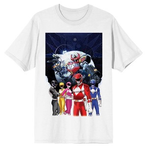Power Rangers Poster Art Love Wins Adult White Crew Neck Short Sleeve T-shirt-Medium - 1 of 4